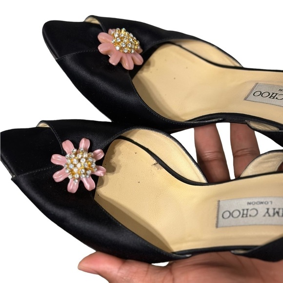 Jimmy Choo Crystal Embellished Open Toe sling Back Satin Shoes BLK EU40 … - Picture 11 of 11